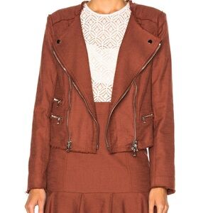 Veronica Beard Stevie Fringe Moto Jacket - Rust
